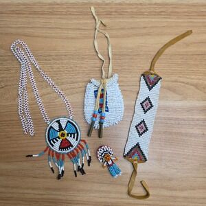 Native American Style Beaded Jewelry Thunderbird Necklace with Bracelet & Pouch